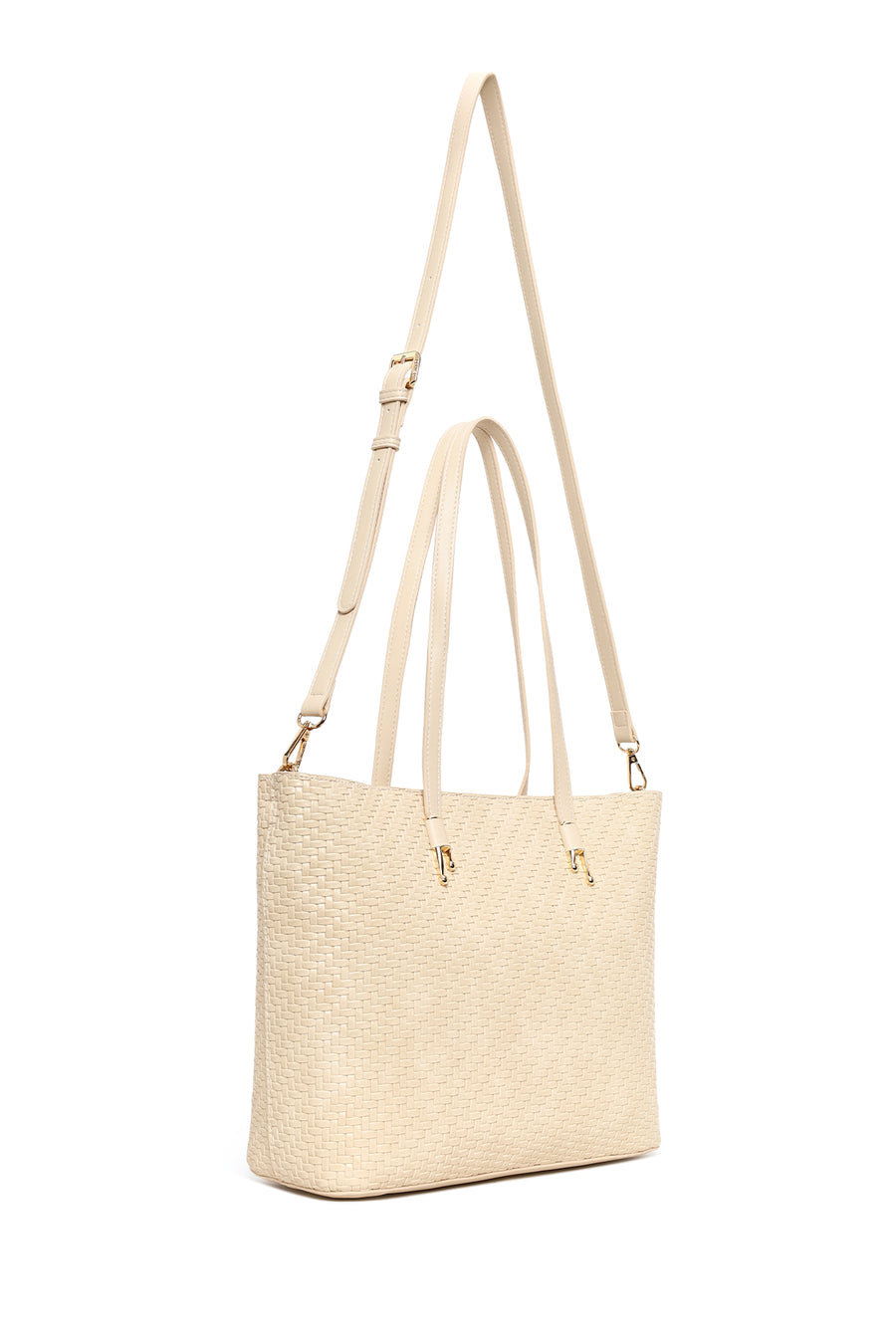 Woman Cream Long-Strap Braided Shoulder Bag