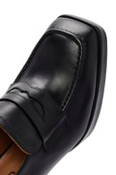 Women's Black Thick High Heel Leather Masculine Loafer | Derimod