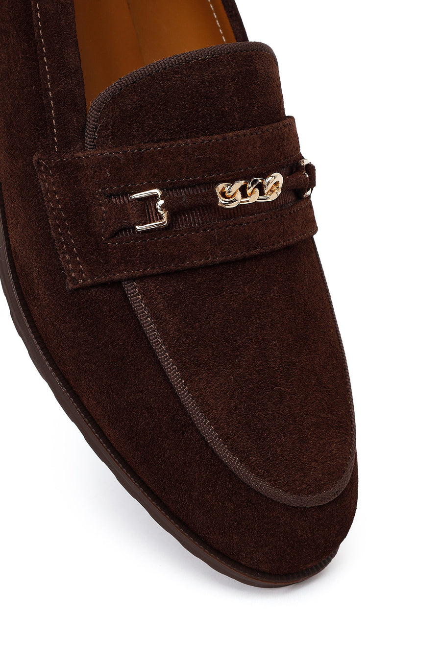 Woman Brown Buckled Suede Masculine Loafer