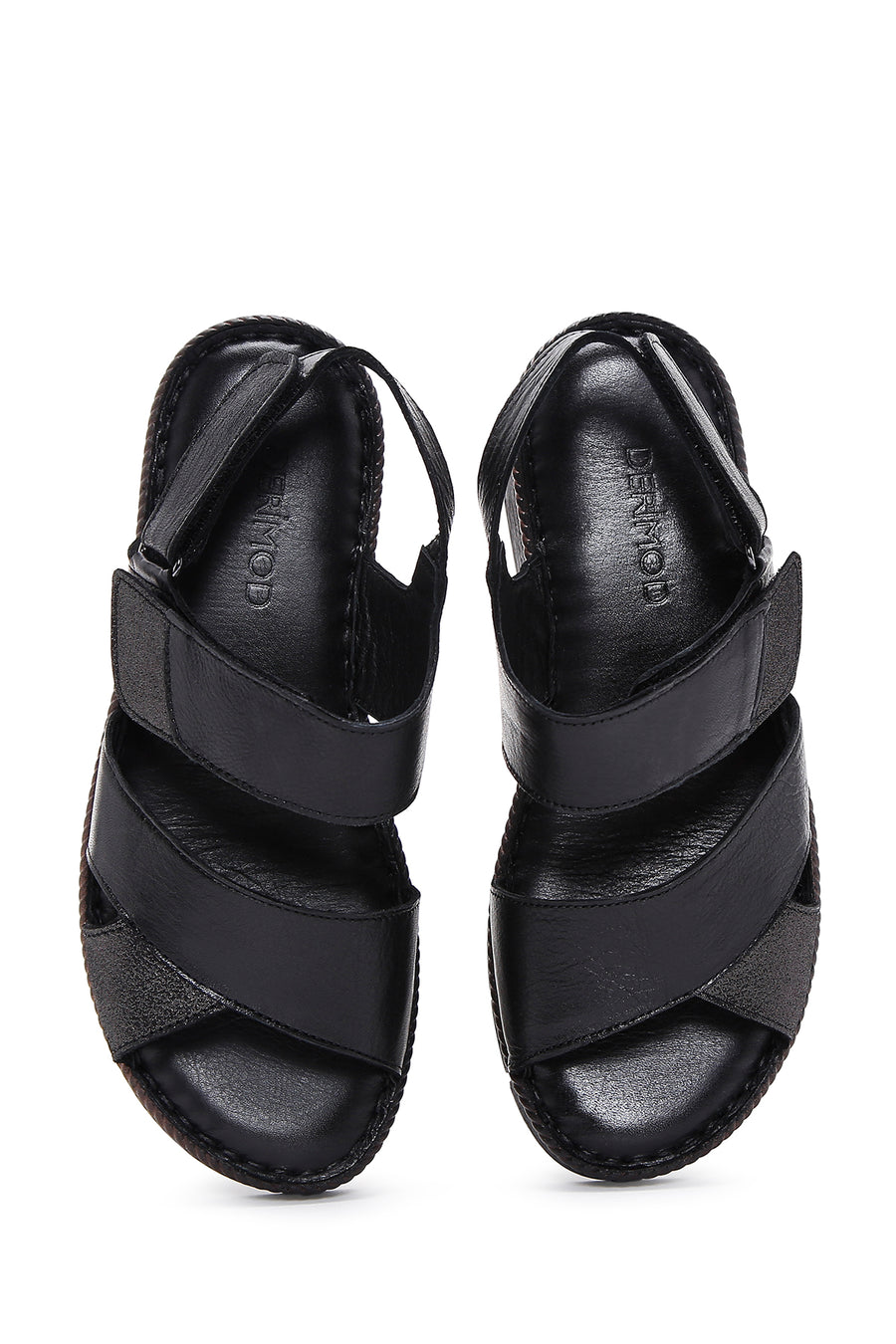 Women's Black Ankle Strap Leather Comfort Sandals