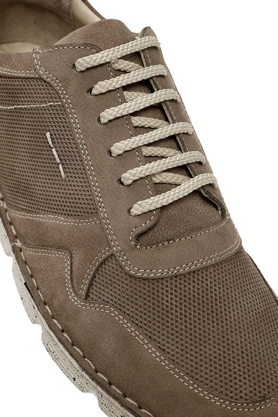 Men's Beige Lace-Up Nubuck Leather Comfort Casual Shoes