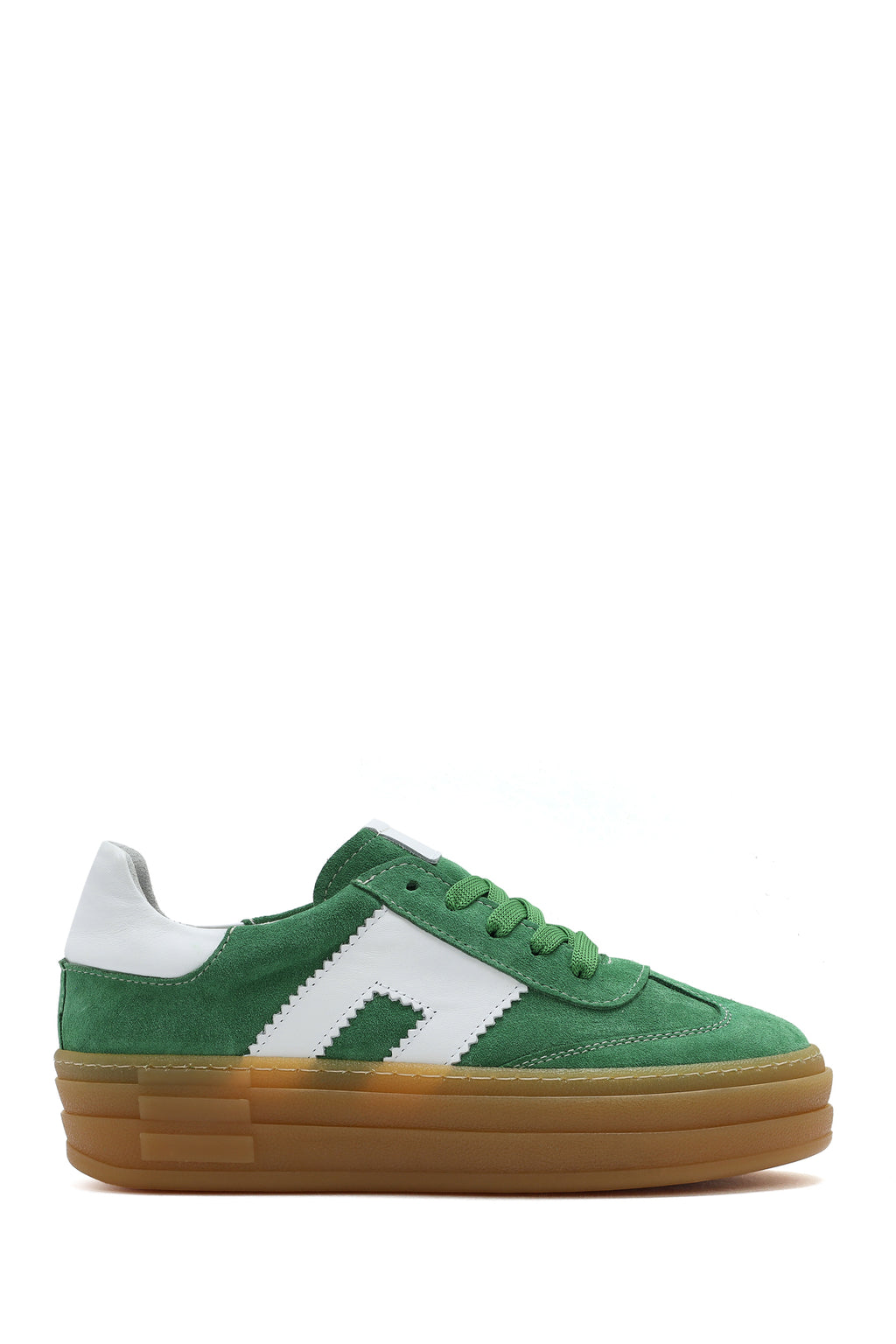 Kadın Yeşil Bağcıklı Süet Deri Sneaker