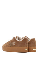Kadın Camel Bağcıklı Kalın Tabanlı Süet Deri Teddy Sneaker | Derimod