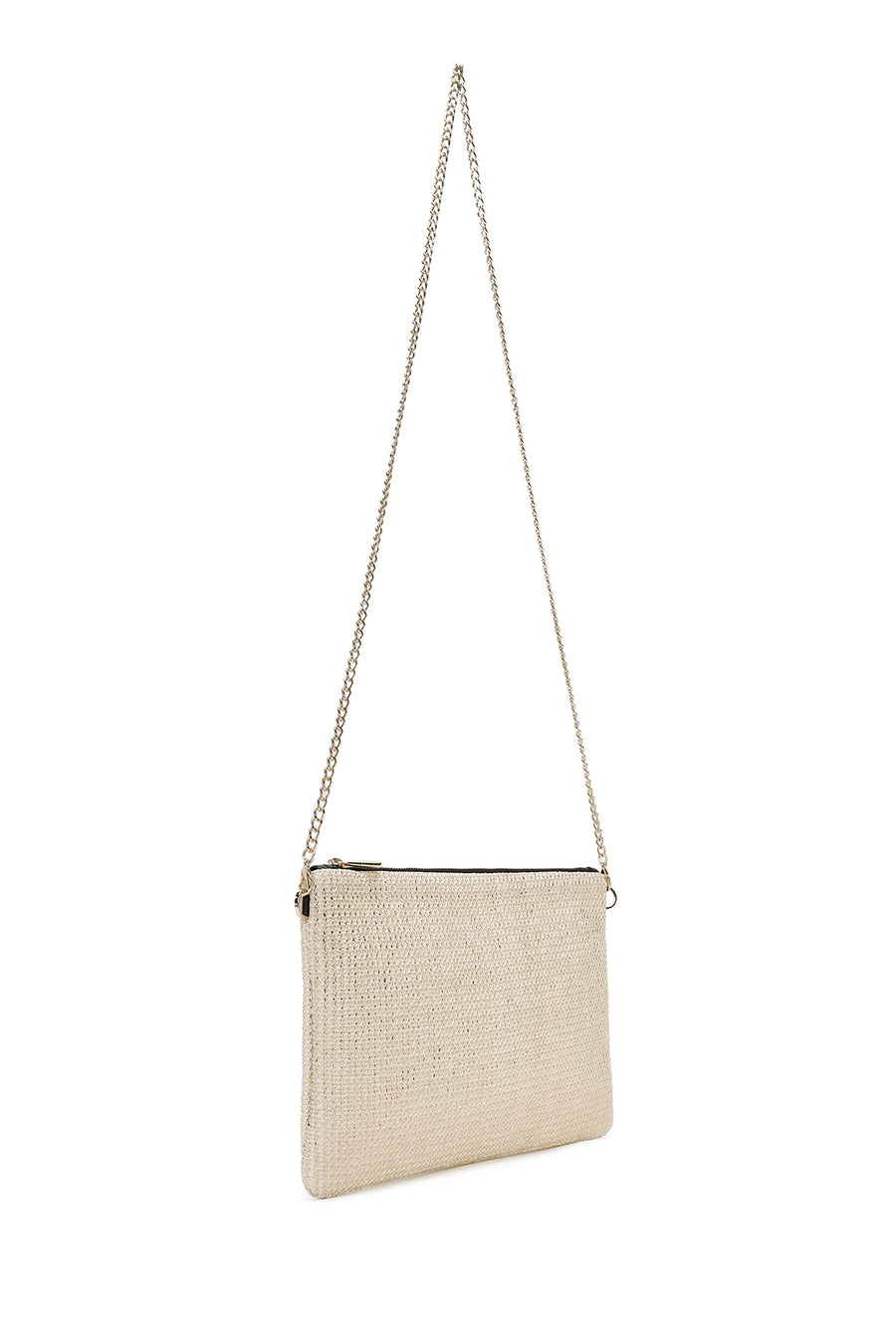 Women's Gold Long Chain Strap Straw Clutch Bag