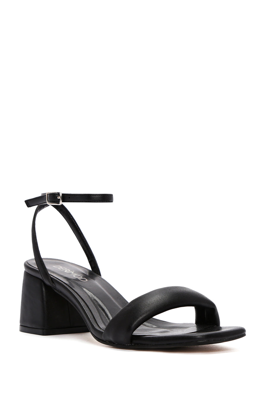 Women's Black Ankle Strap Thick Heeled Sandals
