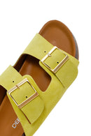 Women's Yellow Double Buckle Suede Leather Slippers | Derimod