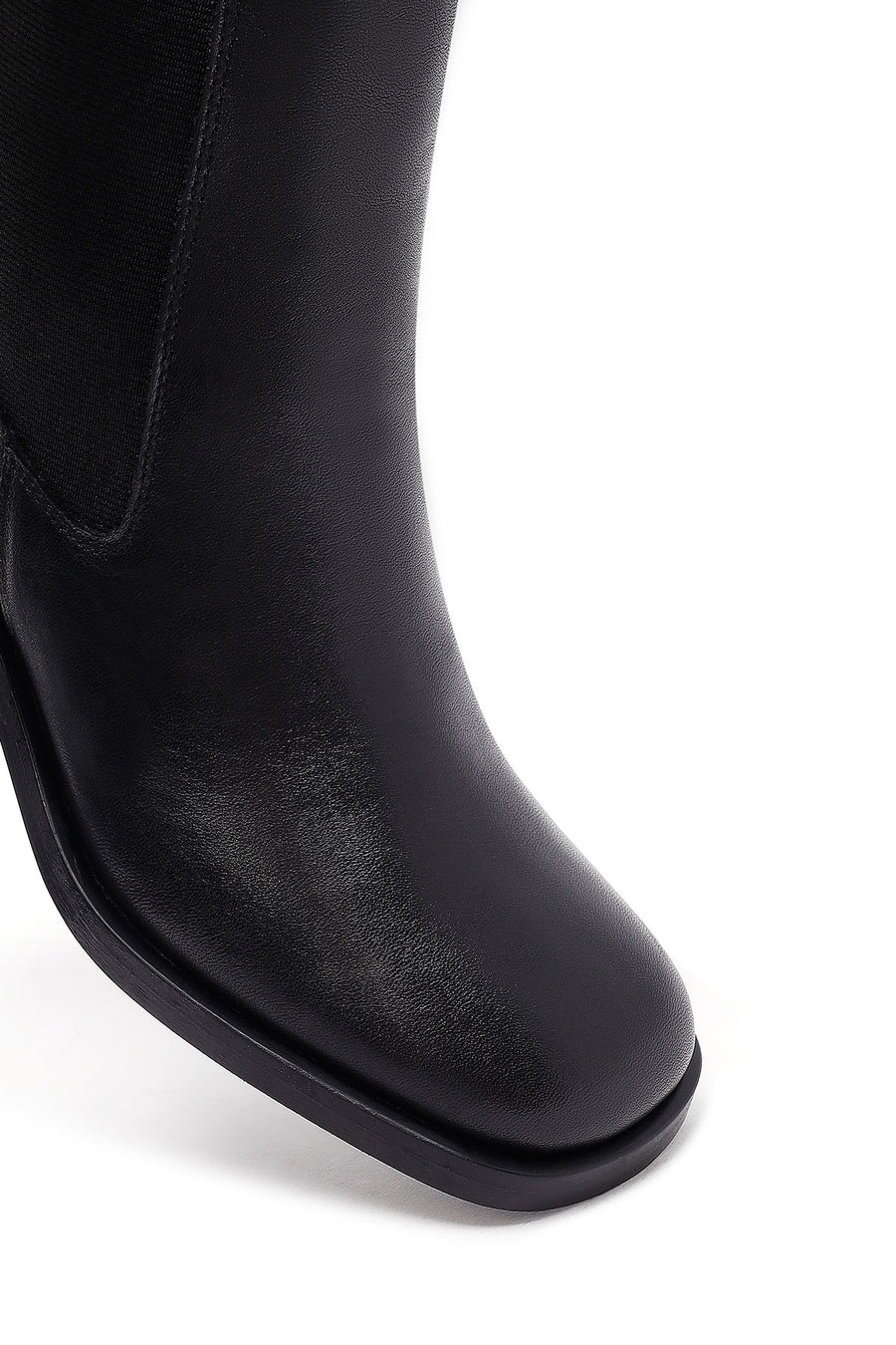 Women's Black Thick Heeled Leather Chelsea Boot