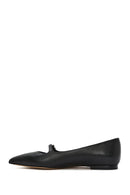 Women's Black Buckle Detailed Leather Ballerinas | Derimod