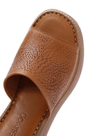 Women's Tan Wedge Heeled Leather Comfort Slippers | Derimod