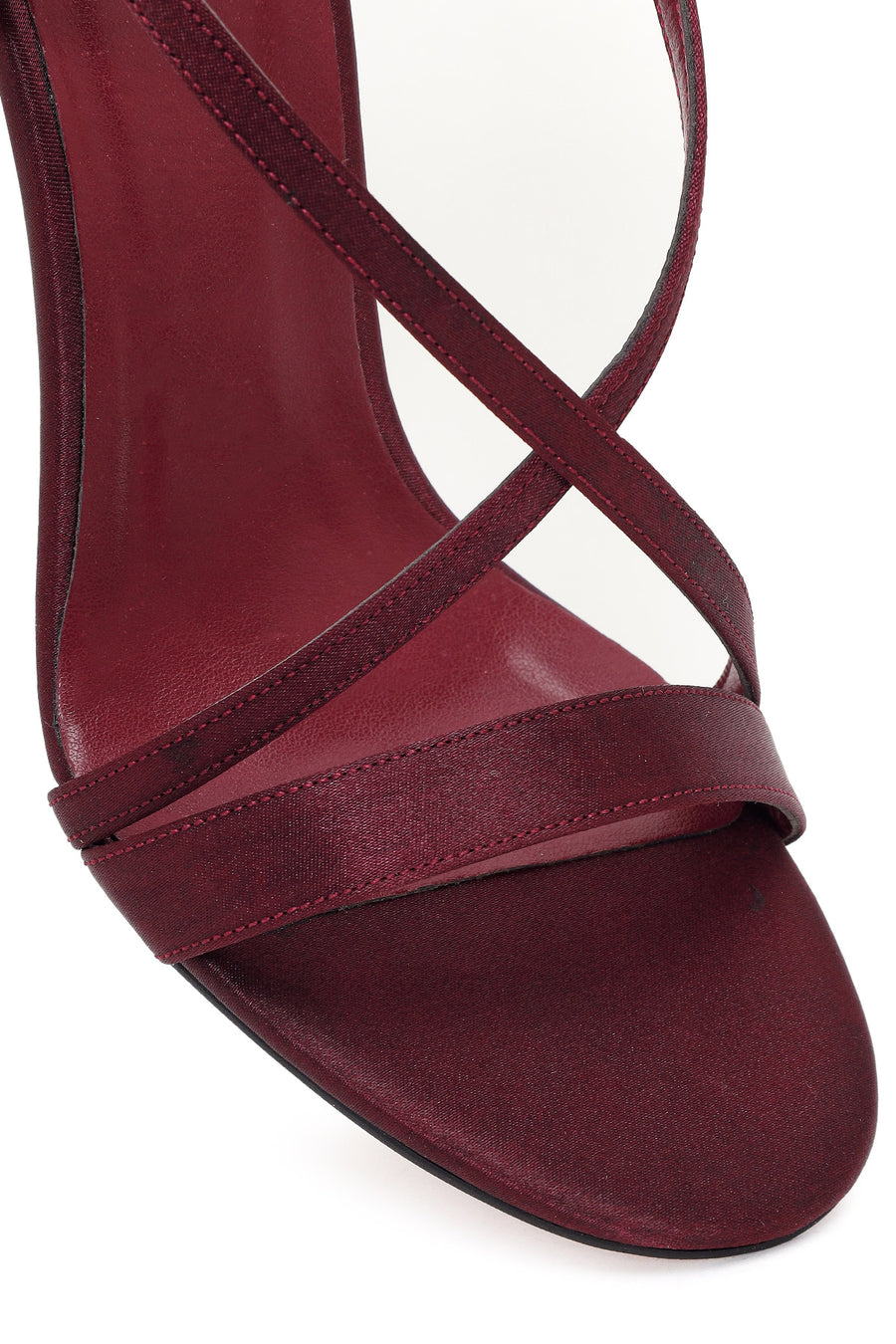 Women's Burgundy Ankle Buckle High Heeled Satin Sandals
