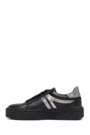 Woman Black Lace-Up Thick Sole Leather Sneakers | Derimod