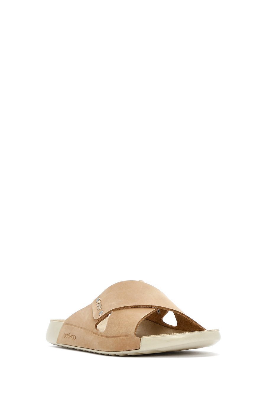 Women's Beige Strapped Nubuck Leather Comfort Slippers