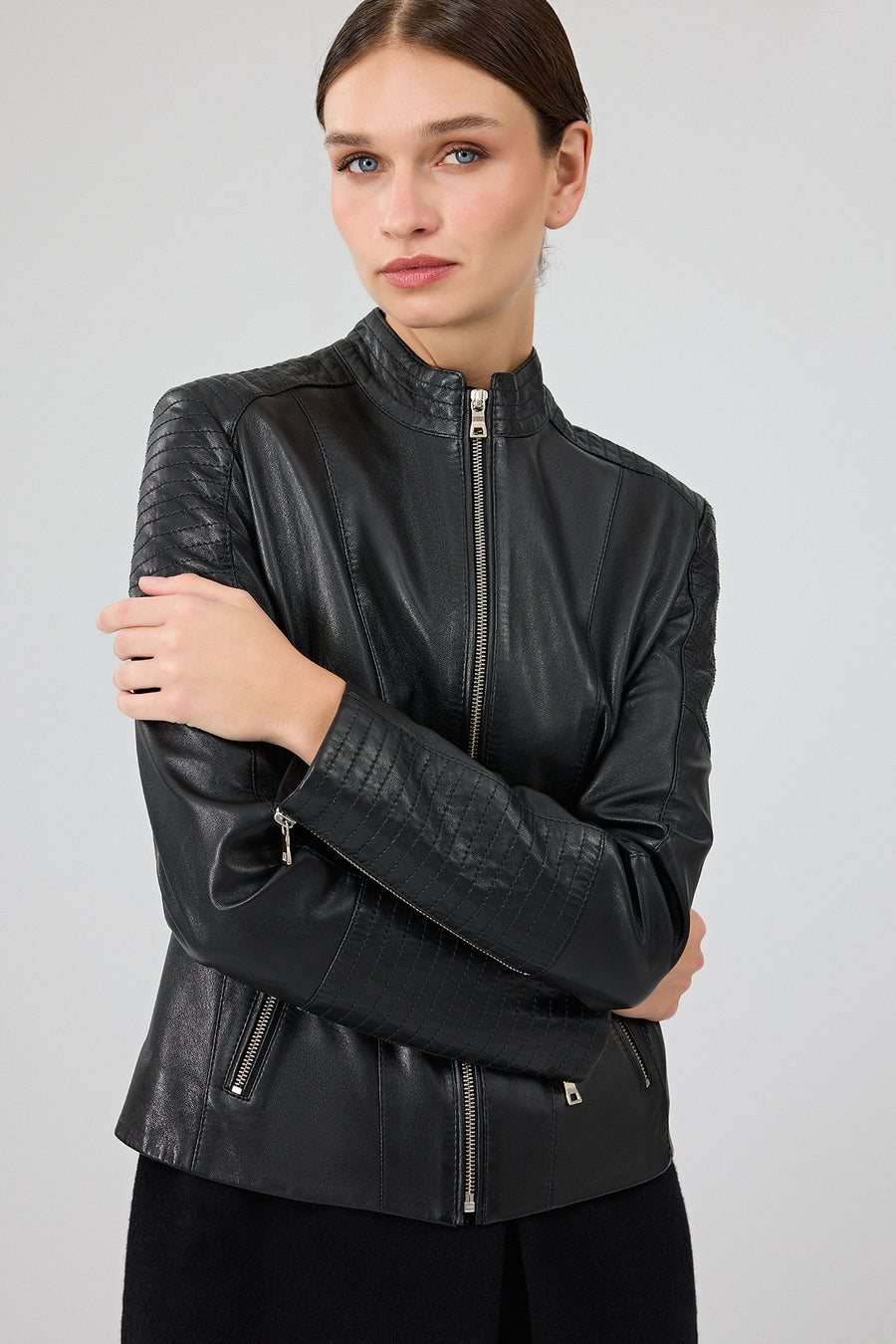 Delano Women's Black Short Leather Jacket