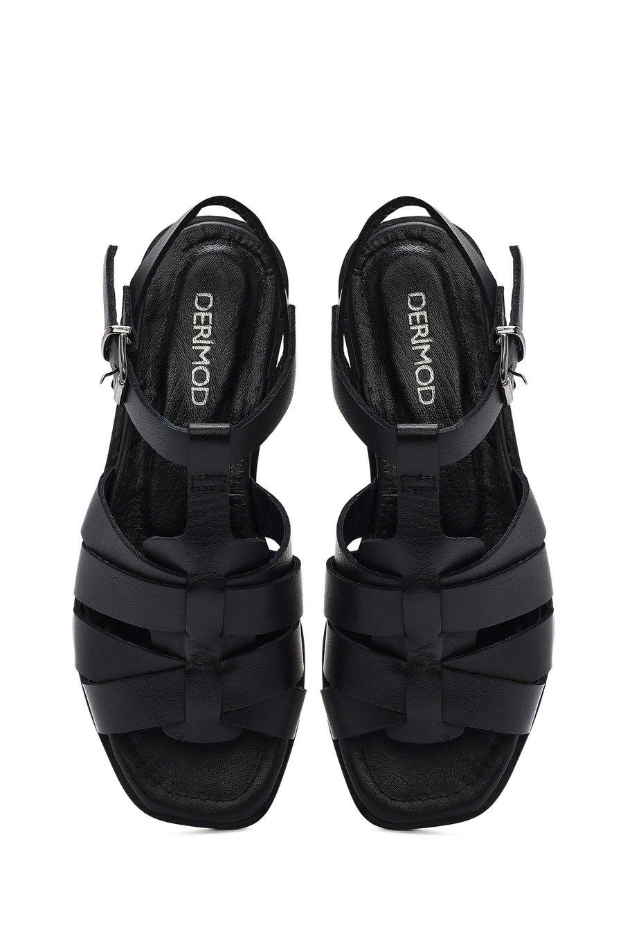 Women's Black Ankle Strap Leather Sandals