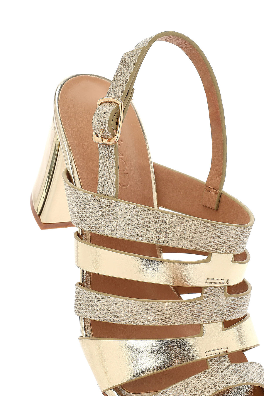Women's Gold Ankle Buckle Chunky Heel Metallic Sandals