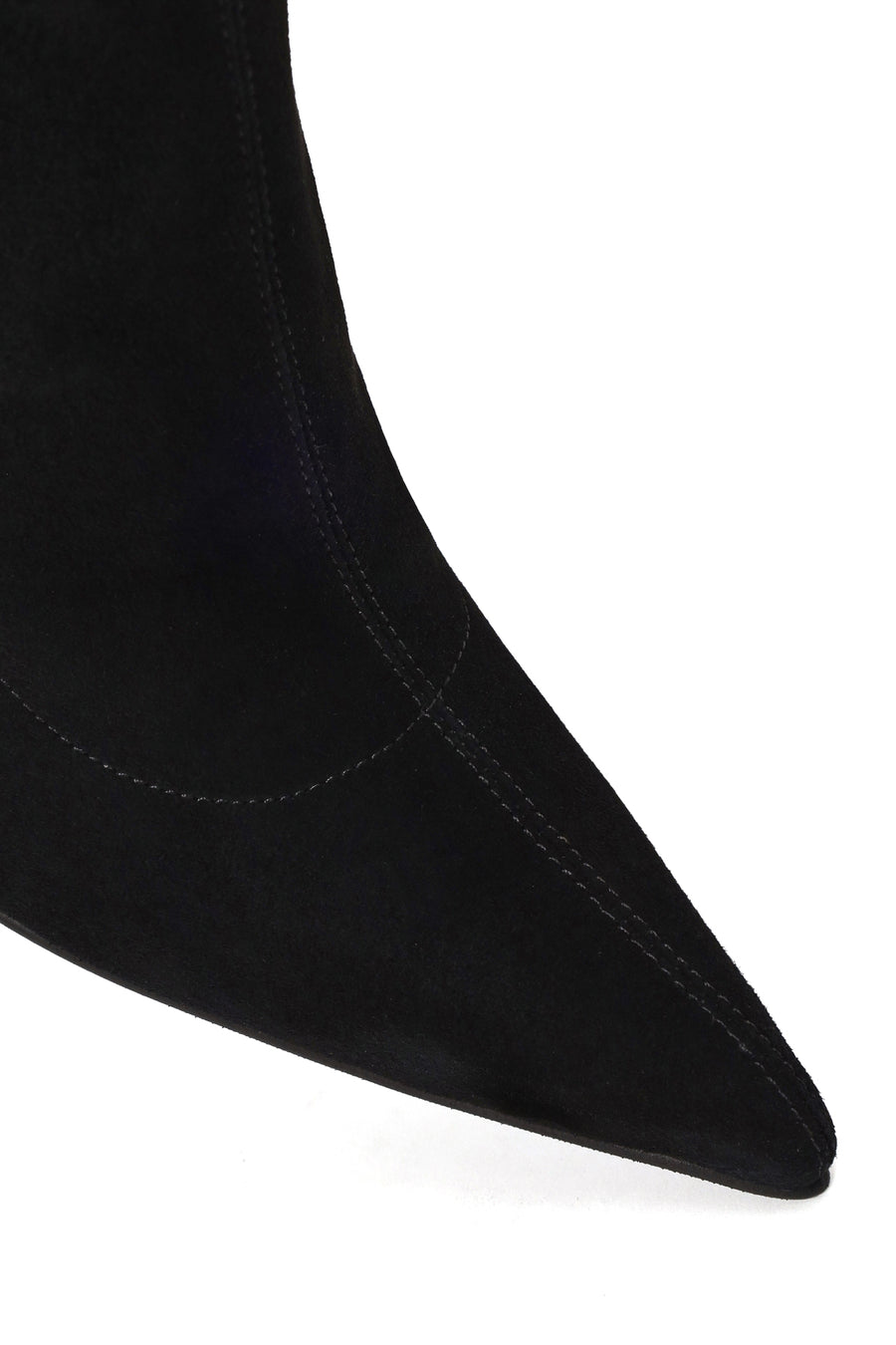 Woman Black Zip Closure Thin-Heeled Suede Boots