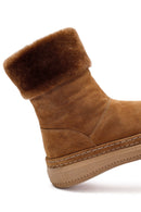 Woman Tan Thick-Soled Suede with Fur Detail Leather Boat | Derimod