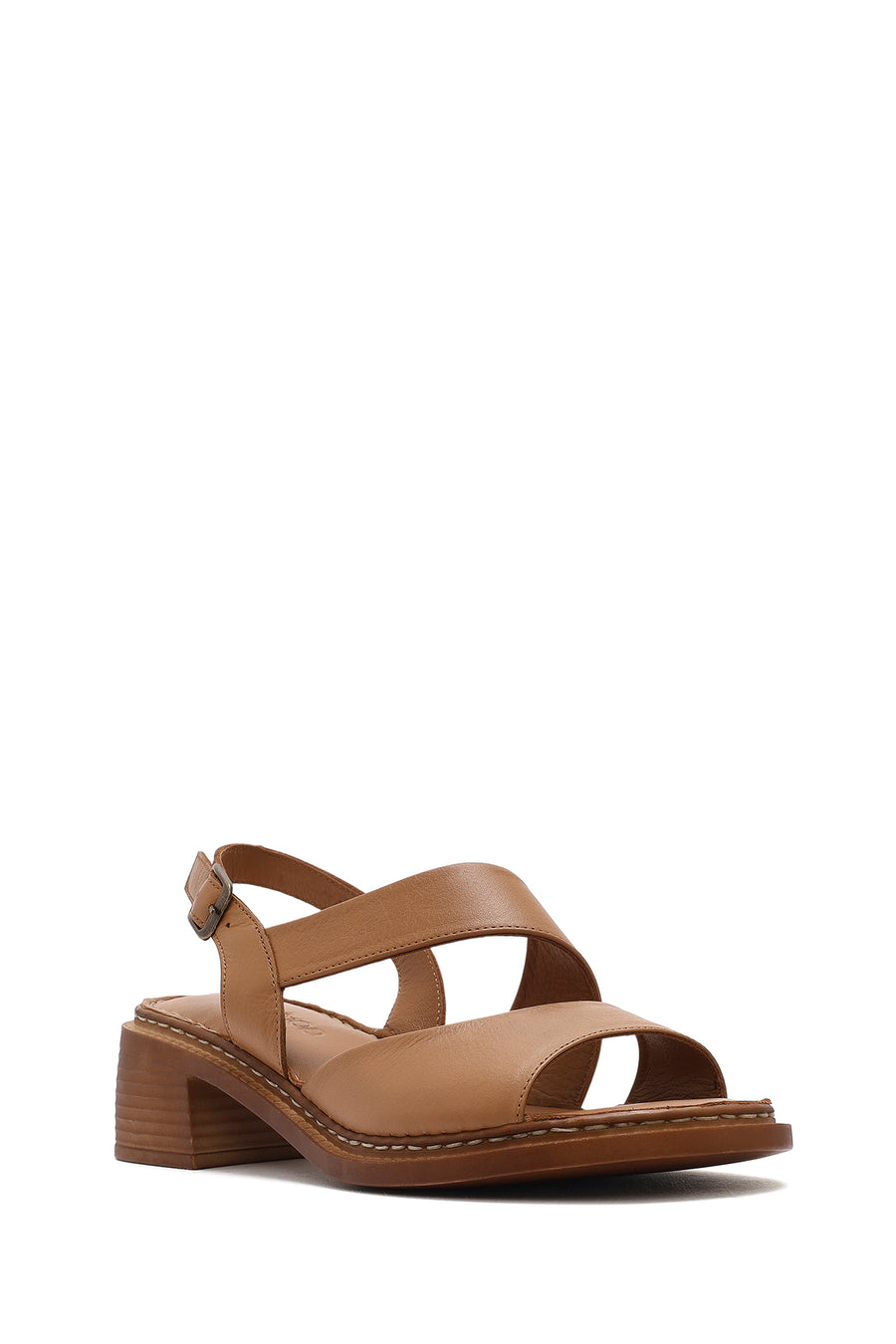 Women's Brown Ankle Buckle Low Heel Leather Sandals