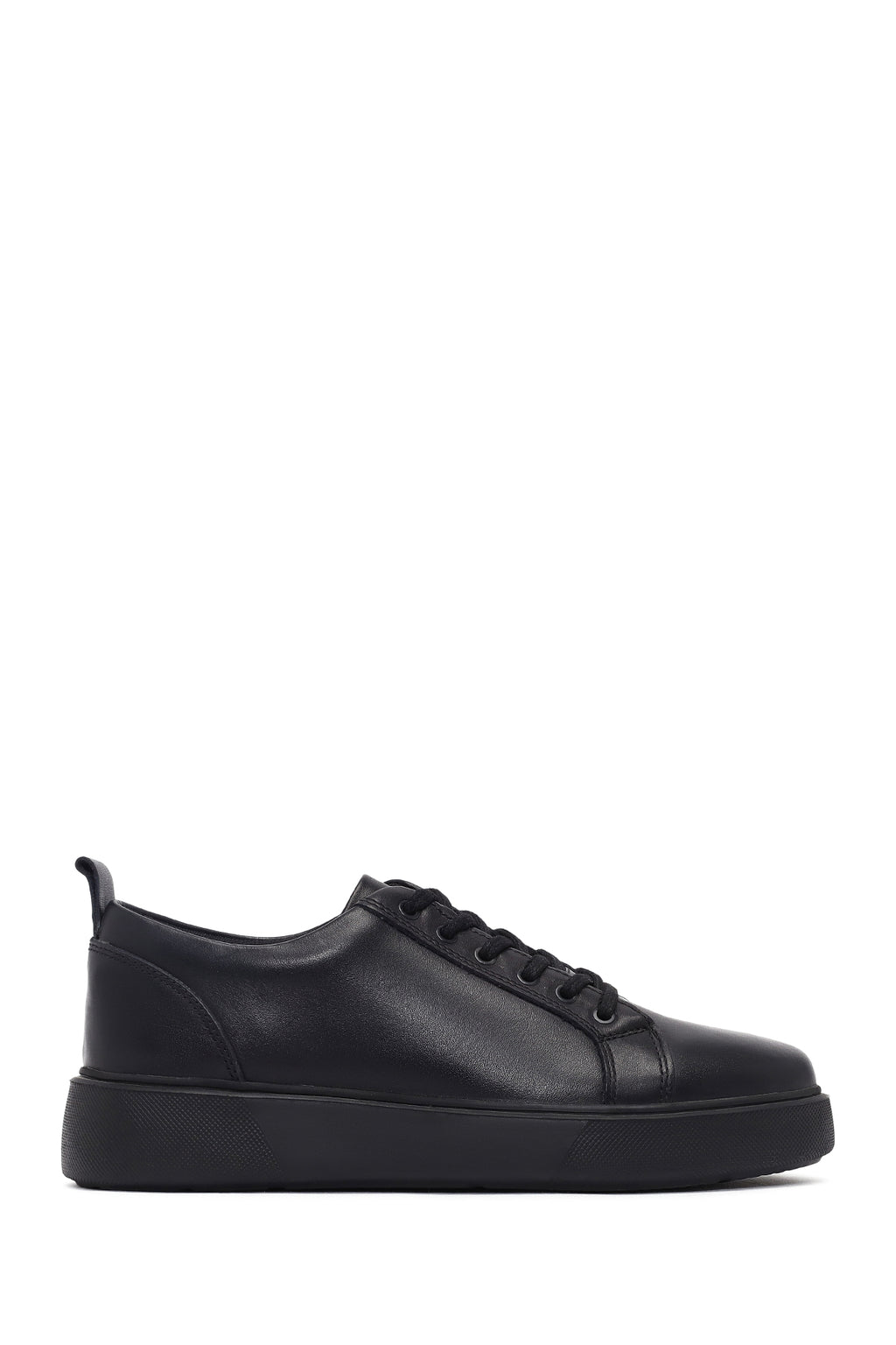 Erkek Siyah Bağcıklı Deri Sneaker