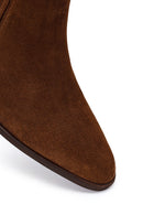 Woman Brown Zip Closure Chunky Heeled Suede Boots | Derimod