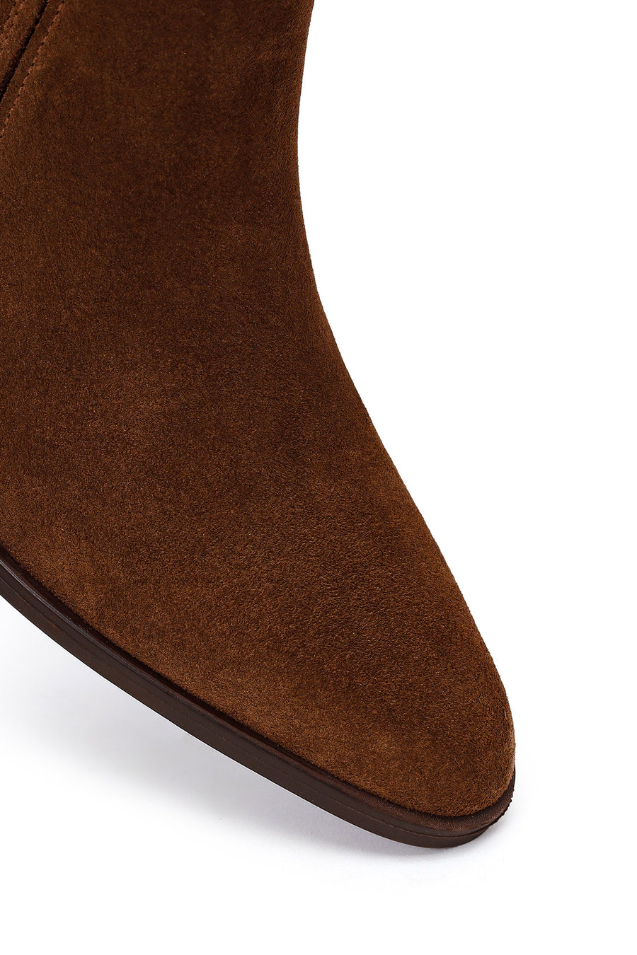 Woman Brown Zip Closure Chunky Heeled Suede Boots