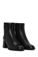 Woman Black Zip Closure Thick-Heeled Leather Boots | Derimod