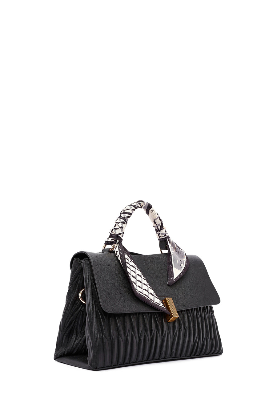 Women's Black Long Strap Handbag with Accessory Detail