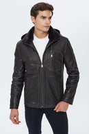 Haaland Men's Brown Hooded Fur Leather Jacket | Derimod