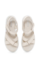 Women's Beige Leather Comfort Sandals | Derimod