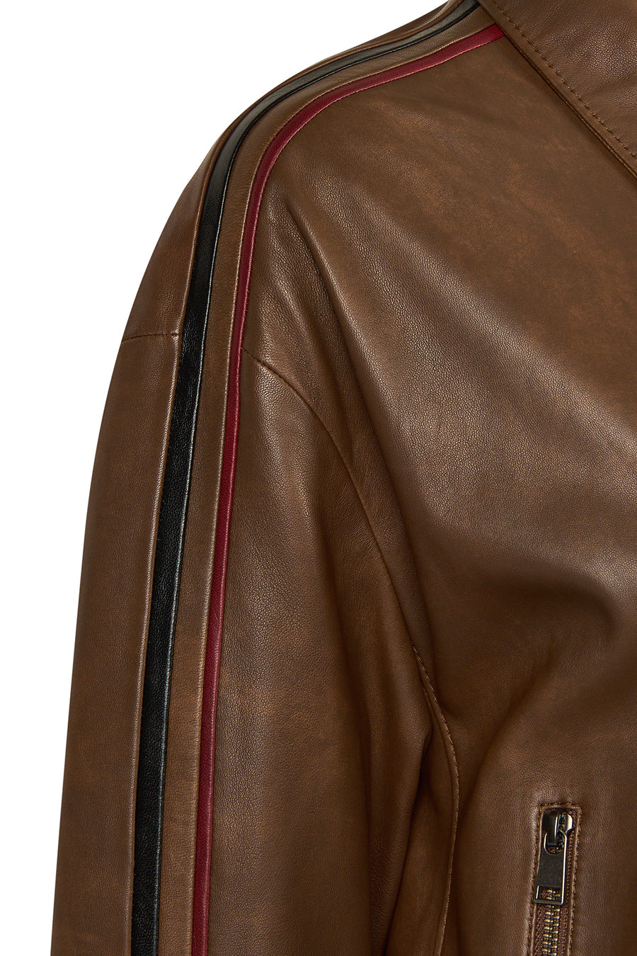 Nana Woman Brown Shirt-Collar Oversize Short Leather Jacket