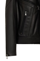 Vanessa Women's Black Shirt Collar Short Oversize Leather Jacket | Derimod