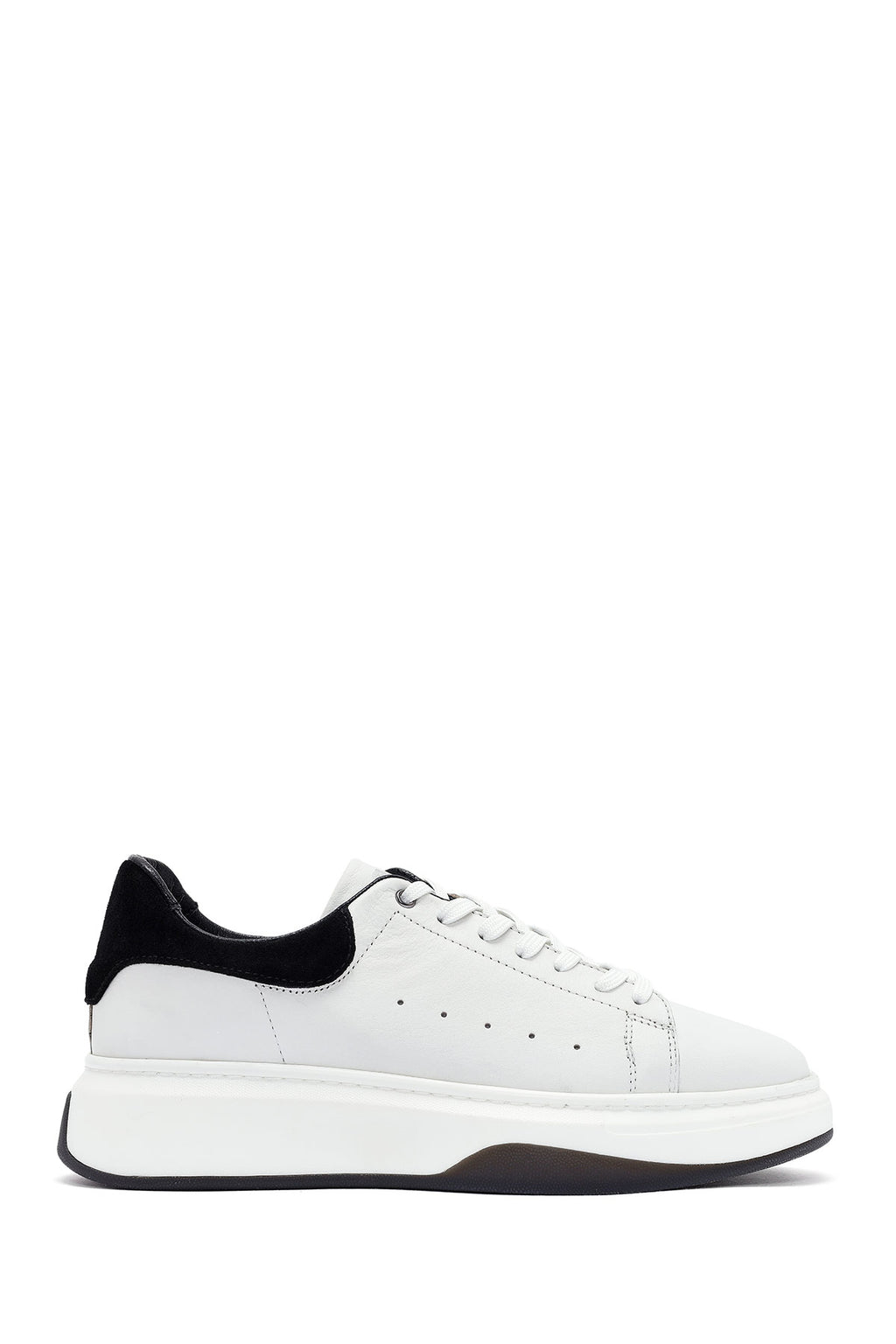 Erkek Beyaz Bağcıklı Deri Sneaker