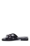 Women's Leather Knit Detailed Slippers | Derimod