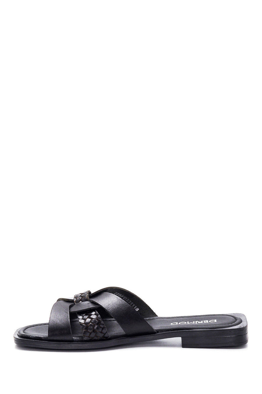 Women's Leather Knit Detailed Slippers