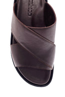 Men's Brown Leather Slippers | Derimod