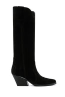 Women's Black Suede Leather Heeled Cowboy Boots | Derimod