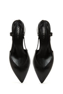 Women's Black Open-Back Heeled Leather Shoes | Derimod