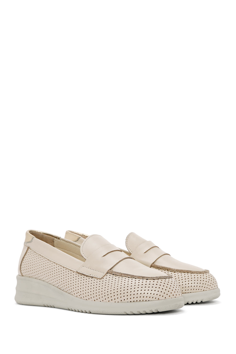 Women's Cream Wedge Heel Leather Comfort Loafer