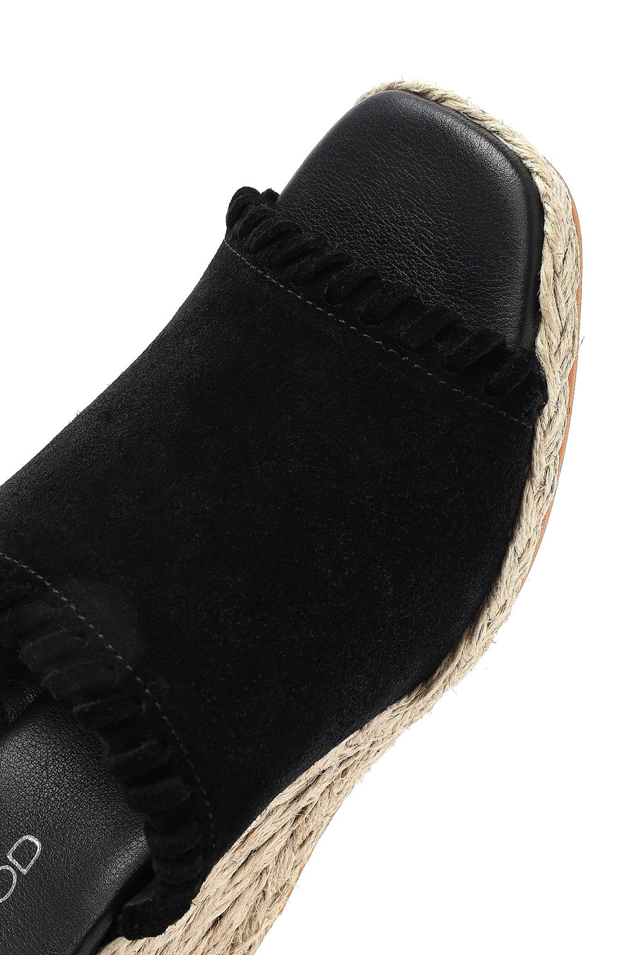Women's Black Wedge Heeled Suede Leather Espadrille Slippers