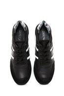 Women's Black Leather Wedge Heeled Sneaker | Derimod