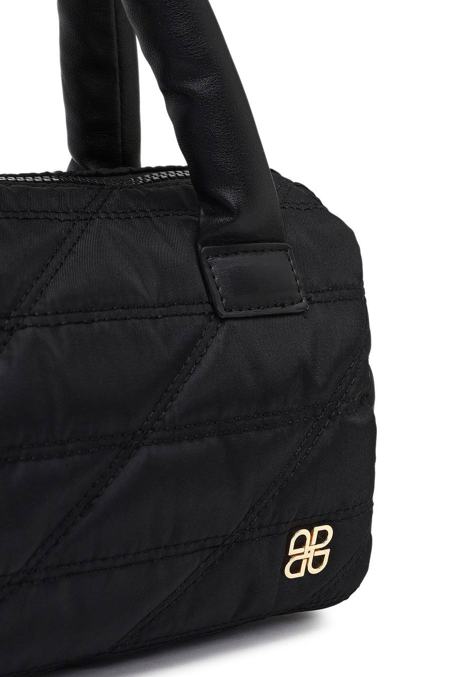 Woman Black Long-Strap Charm Fabric Shoulder Bag