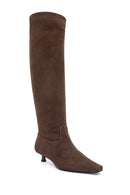 Women's Brown Thin Low Heel Suede Leather Boots | Derimod