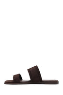 Women's Brown Buckled Suede Leather Slippers | Derimod