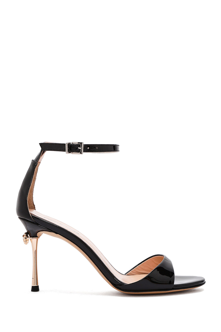 Women's Black Ankle Strap High Thin Heel Patent Leather Shoes 25SFD120216 | Derimod