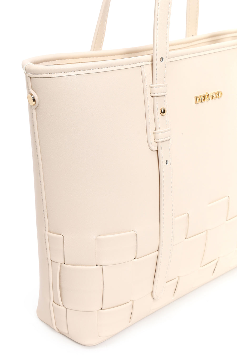 Woman Cream Long-Strap Braided Shoulder Bag