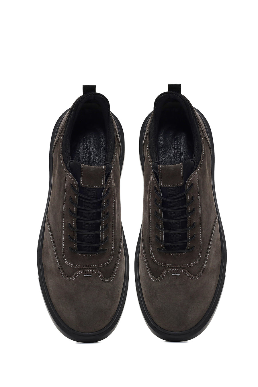 Male Gray Lace-Up Thick-Soled Nubuck Leather Sneaker