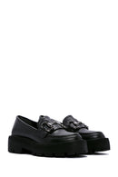 Women's Black Buckle Thick Soled Masculine Loafer | Derimod