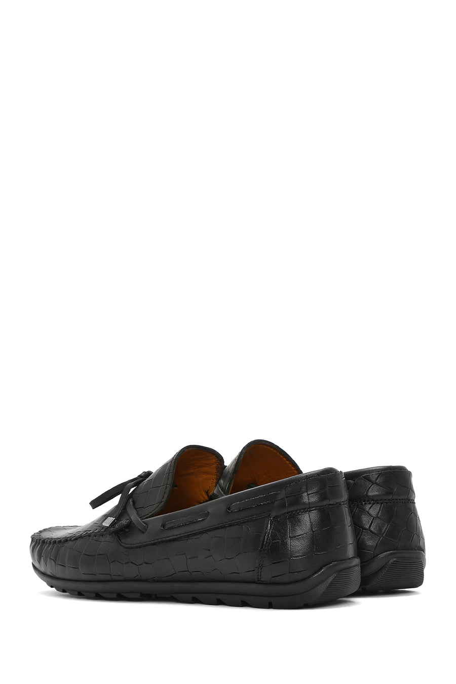 Men's Black Crocodile Patterned Leather Casual Loafer