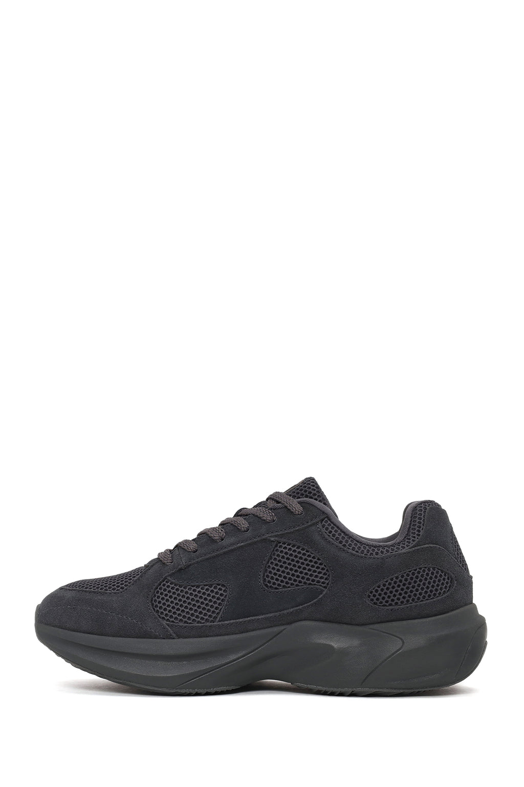 Erkek Gri Bağcıklı Kalın Tabanlı Kumaş Sneaker