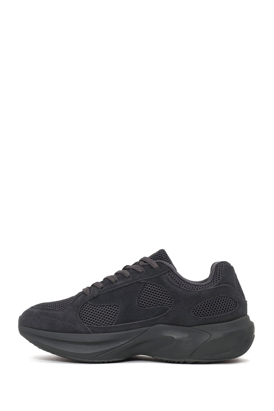 Erkek Gri Bağcıklı Kalın Tabanlı Kumaş Sneaker